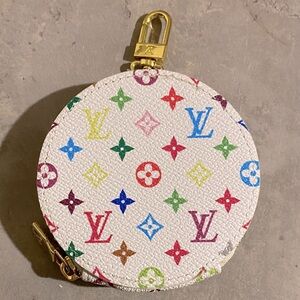 White Monogram Colorful Coin Pouch